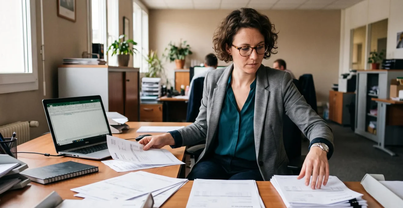 Comptable organisant et vérifiant des documents de facturation entre support papier et système informatique.